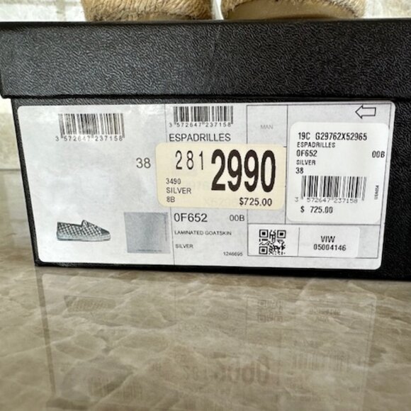 Chanel Metallic Silver Laminated Leather CC Logo Espadrille Flats Size 38 - Picture 8 of 8